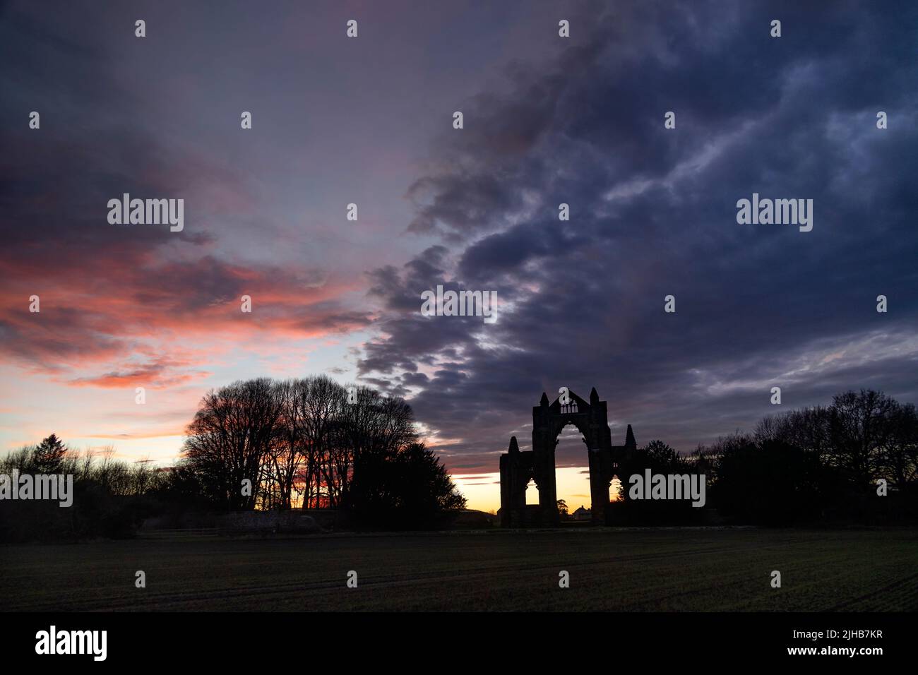 Gisborough Priory Sunset, Guisborough, Cleveland, North Yorkshire Foto Stock