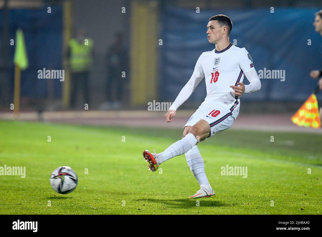 Stadio di San Marino, San Marino, Repubblica di San Marino, 15 novembre 2021, ritratto inglese di Phil Foden in azione durante la Coppa del mondo Qatar 2022 quali Foto Stock