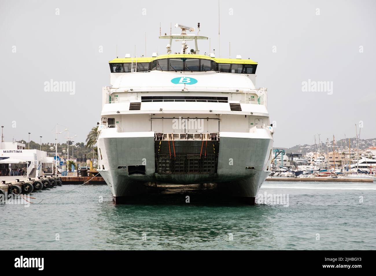 Attracco per catamarano passeggeri Nixe, Ibiza, Spagna. Foto Stock