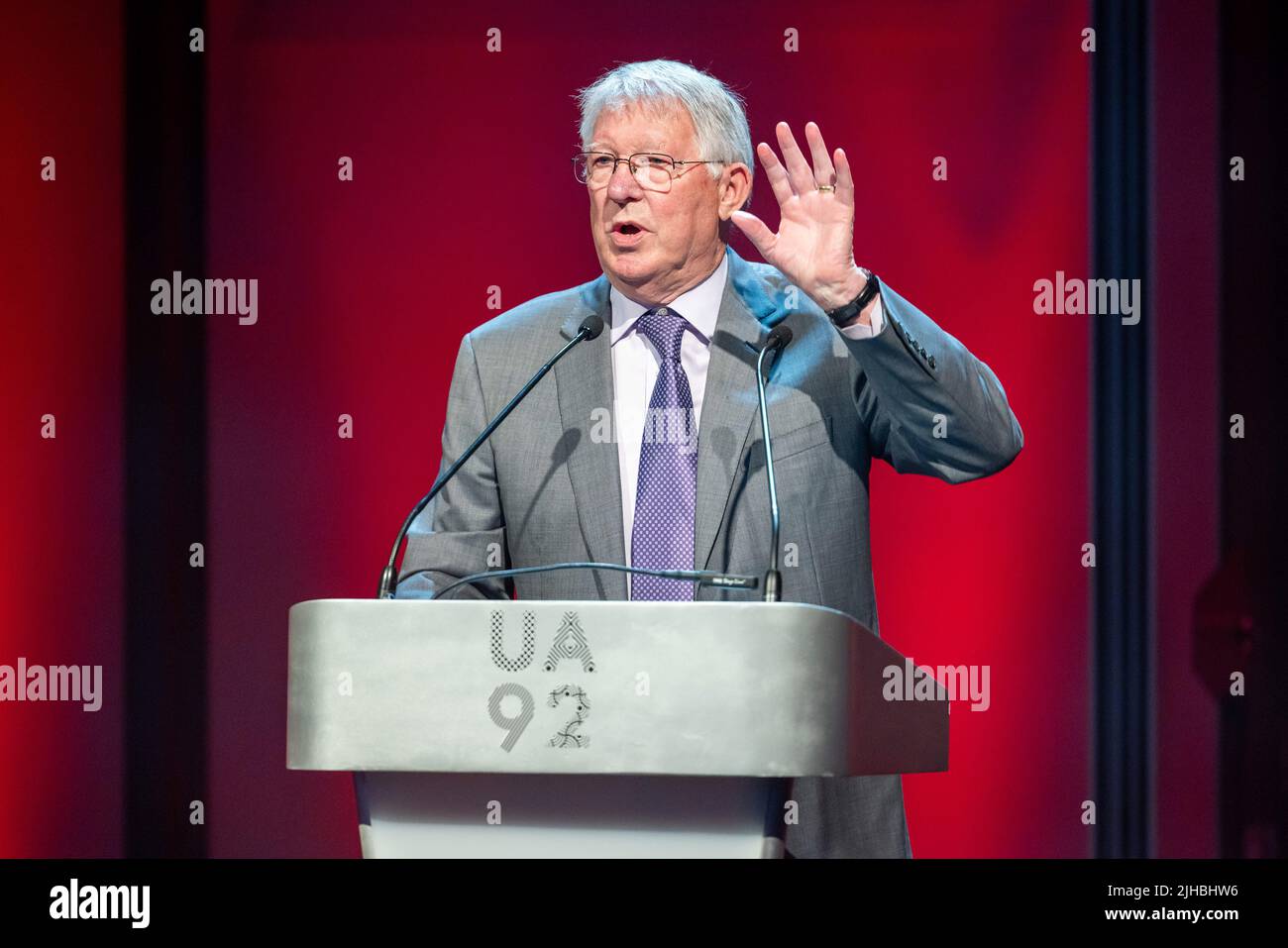 Laurea alle ore UA92, Manchester - 10th luglio 2022. Sir Alex Ferguson Foto Stock