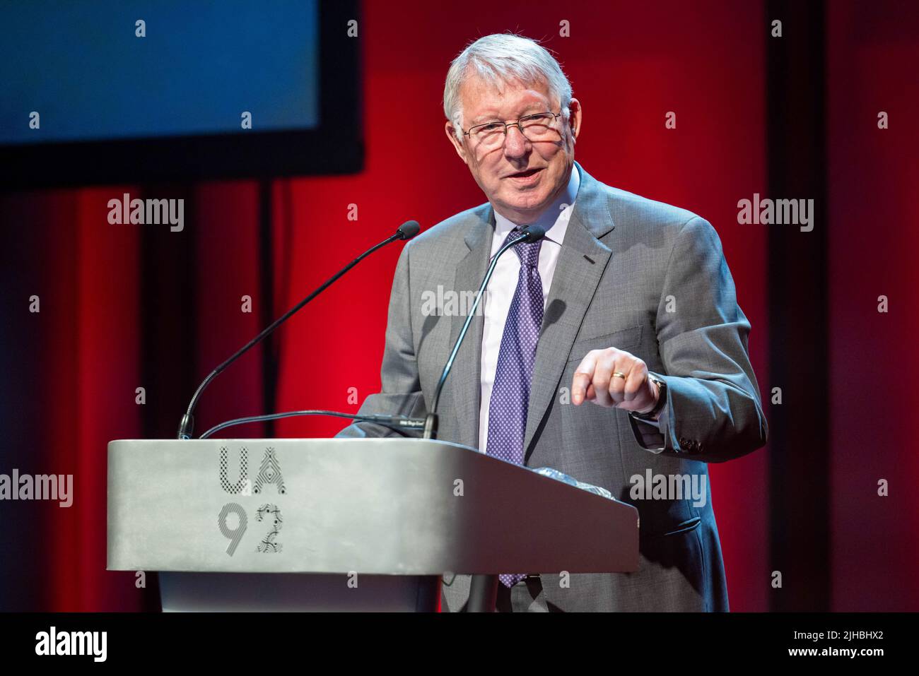 Laurea alle ore UA92, Manchester - 10th luglio 2022. Sir Alex Ferguson Foto Stock