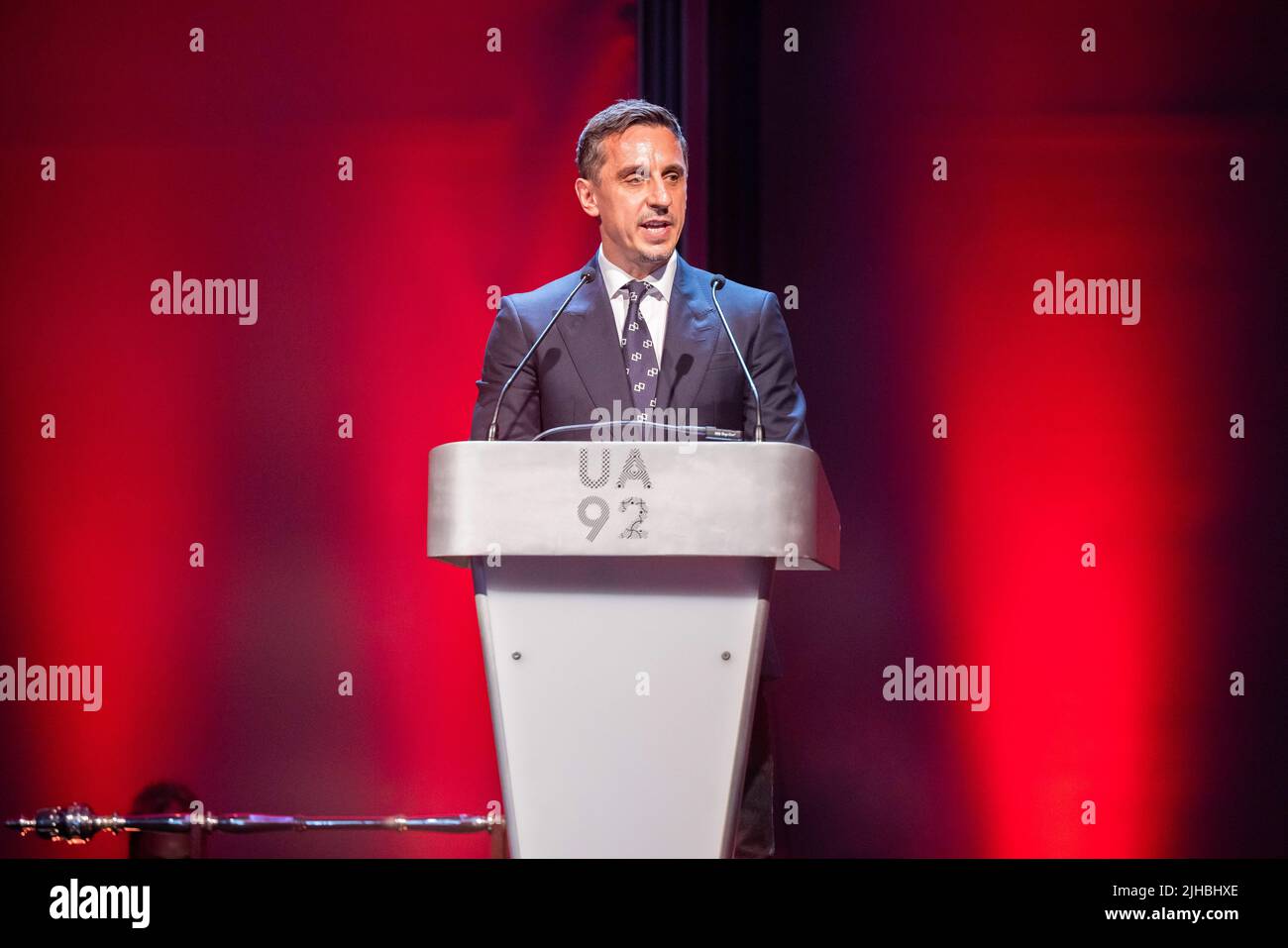 Laurea alle ore UA92, Manchester - 10th luglio 2022. Gary Neville. Foto Stock