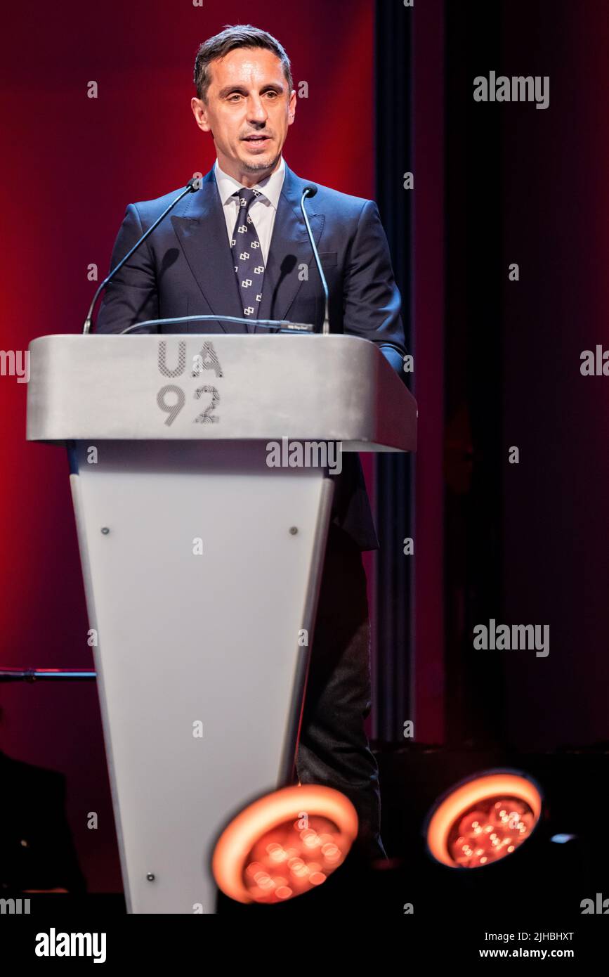 Laurea alle ore UA92, Manchester - 10th luglio 2022. Gary Neville. Foto Stock