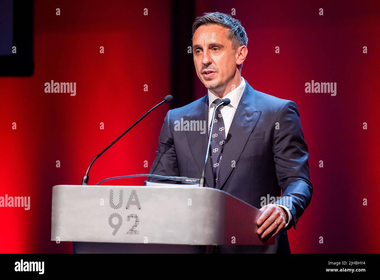 Laurea alle ore UA92, Manchester - 10th luglio 2022. Gary Neville. Foto Stock