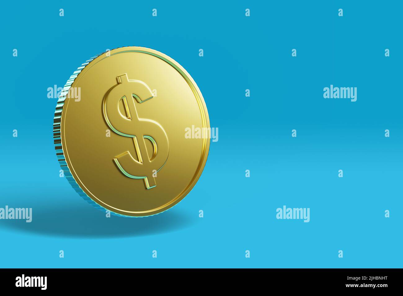 Moneta d'oro con simbolo del dollaro e spazio per la copia. 3d illustrazione. Foto Stock