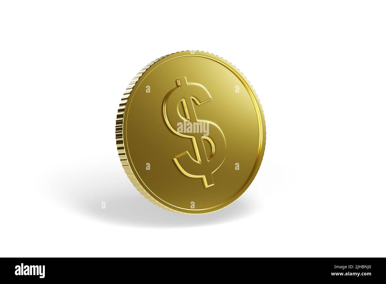 Moneta d'oro con simbolo del dollaro isolato su sfondo bianco. 3d illustrazione. Foto Stock