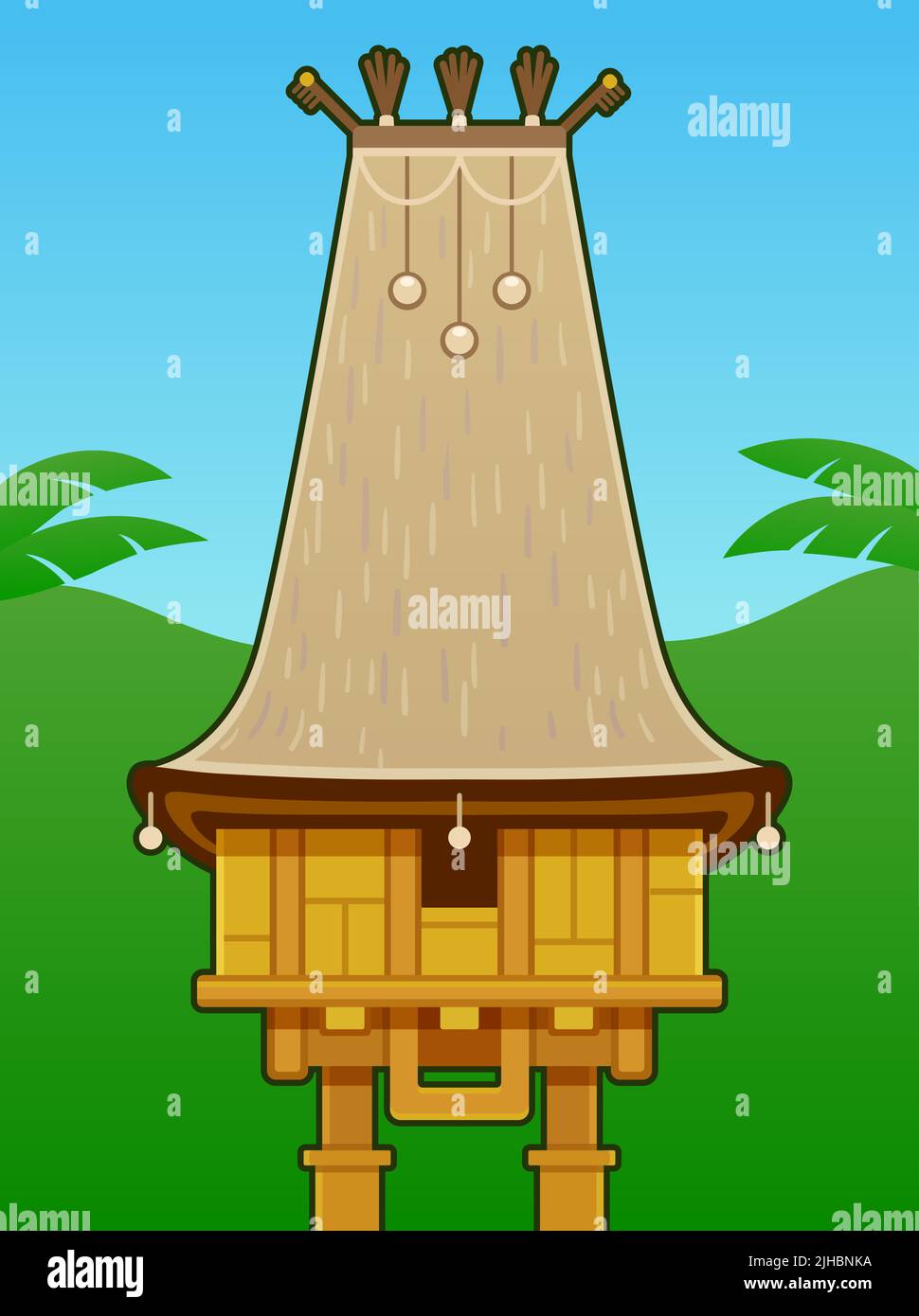 UMA Lulik, tradizionale casa di spirito sacro a Timor Est. Illustrazione vettoriale, clip art. Cartoon Illustrazione Vettoriale
