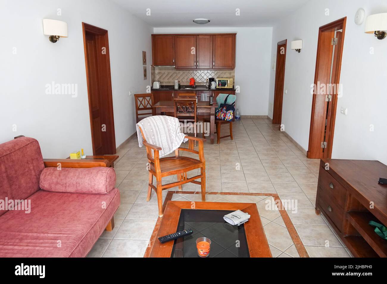 Interno di tipico appartamento di vacanza spagnolo Foto Stock