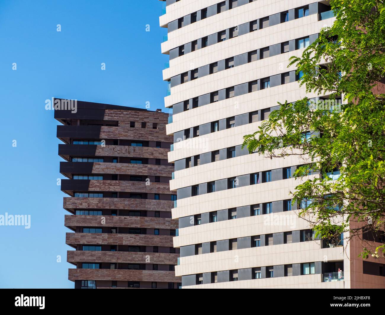 Vegetazione tra i grattacieli della città di Malaga Foto Stock