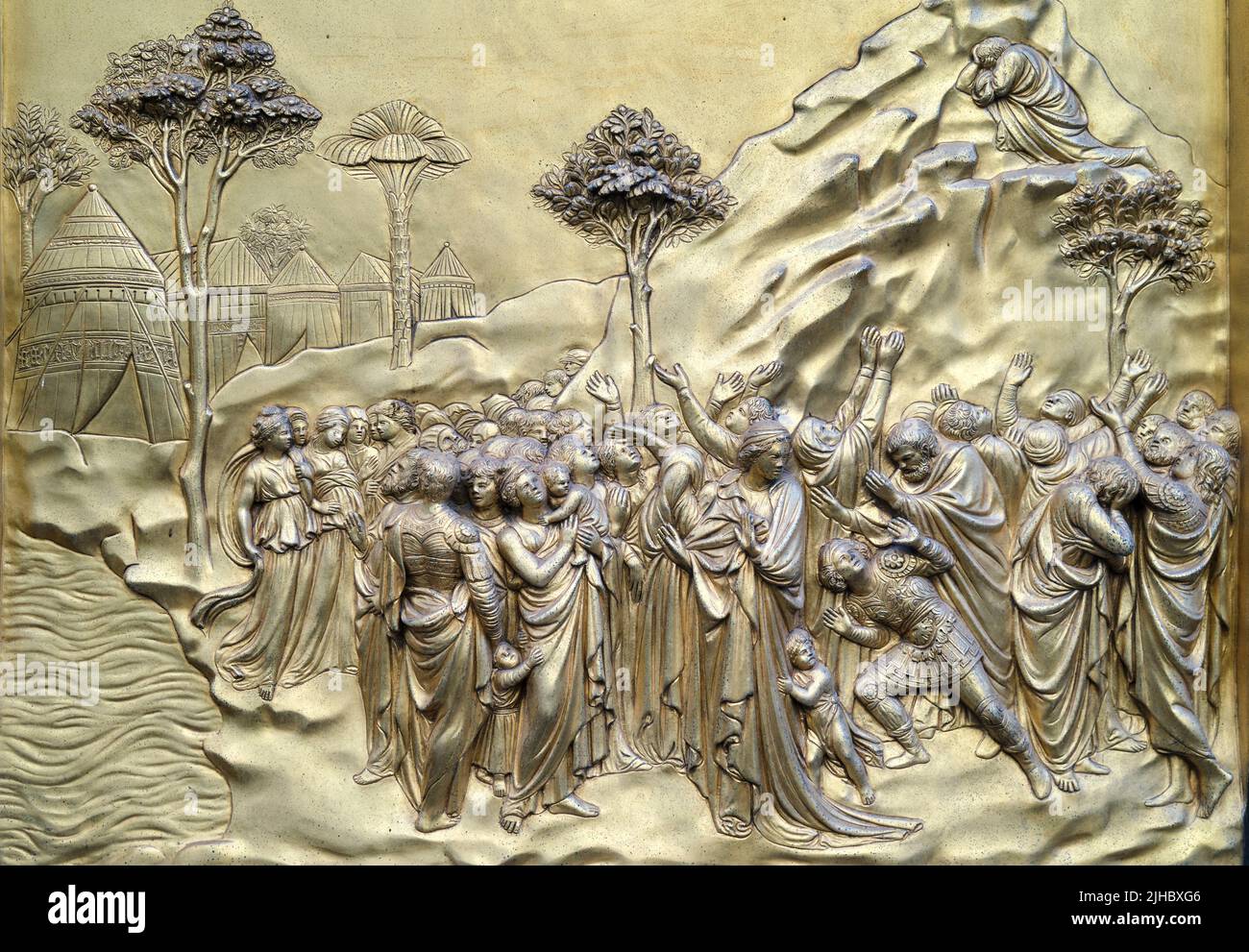 'Porte del Paradiso' di Lorenzo Ghiberti la porta del Battistero a Firenze Foto Stock