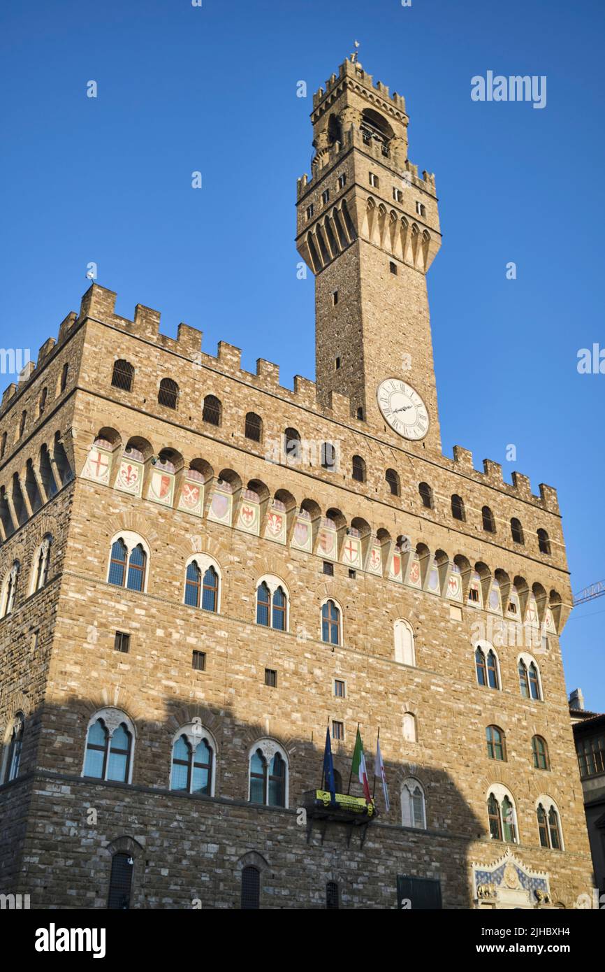 Palazzo Vecchio o Municipio Piazza della Signoria Firenze Italia Foto Stock