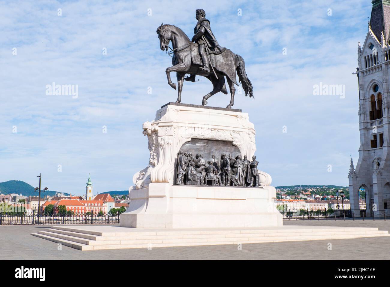 Rakoczi Ferenc statua equestre, Kossuth Lajos ter, Budapest, Ungheria Foto Stock