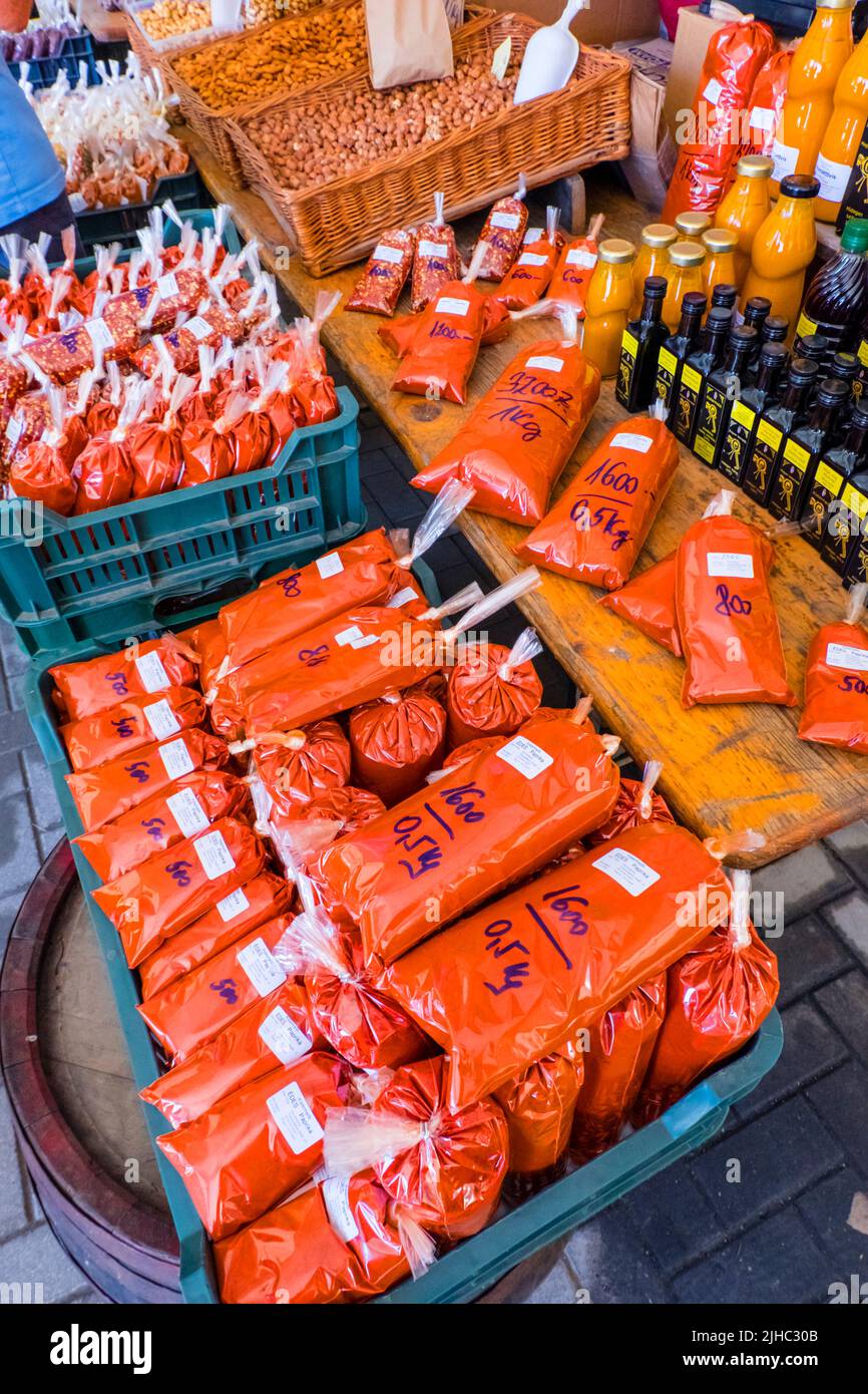 Paprika, mercato, Heviz, Ungheria Foto Stock