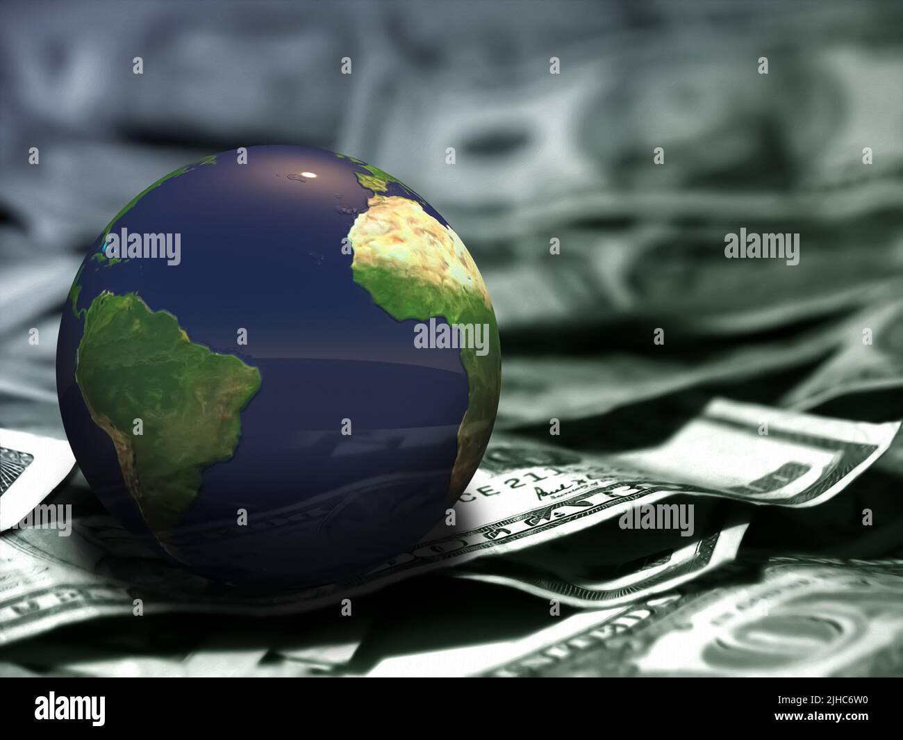 Globo su dollari USA. 3D rendering Foto Stock