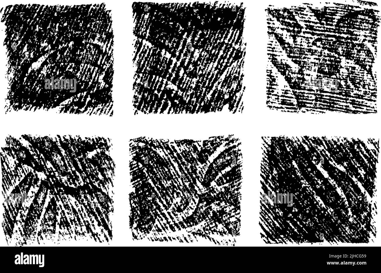 Collezione di quadrati a bordo ruvido neri disegnati a mano. Illustrazione Vettoriale