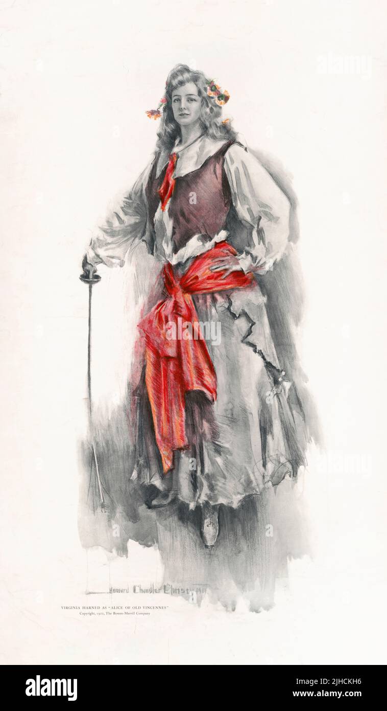 Virginia Harned come ‘Alice di Old Vincennes’ (1902) dipinto di Howard Chandler Christy Foto Stock