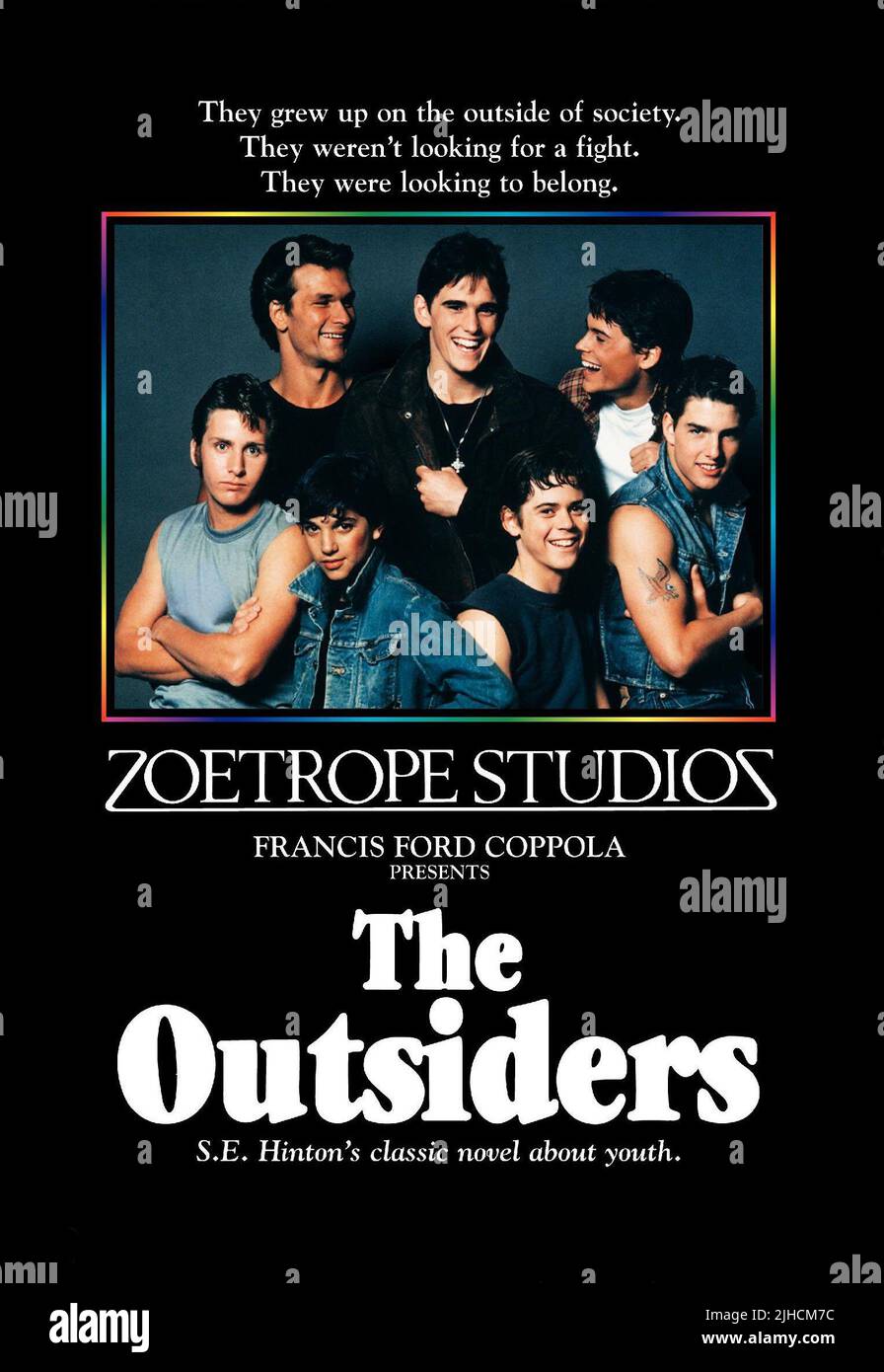 EMILIO ESTEVEZ, Patrick Swayze, RALPH MACCHIO, Matt Dillon, C. THOMAS HOWELL, Rob Lowe, Tom Cruise, outsiders, 1983 Foto Stock