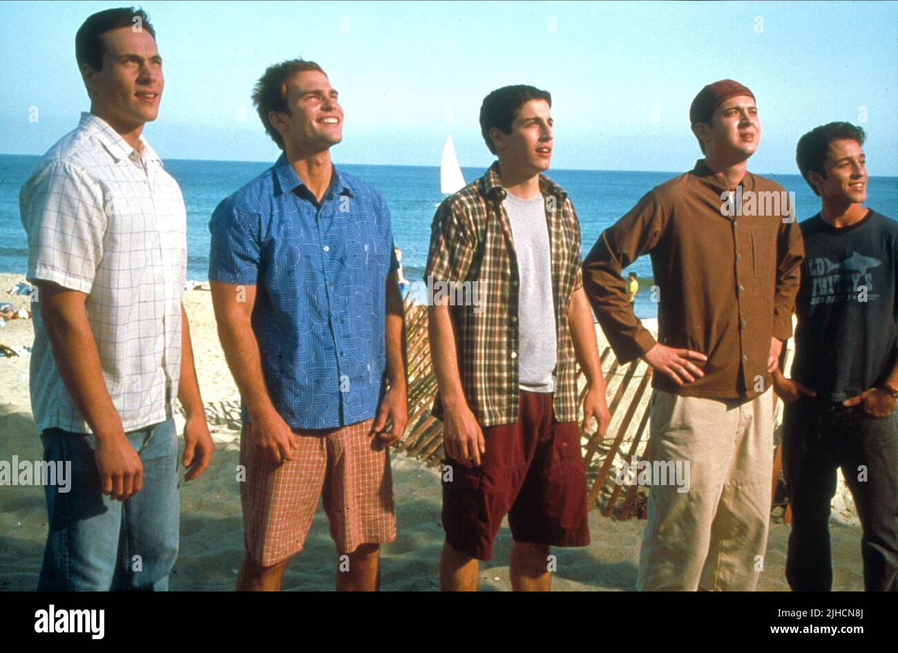 CHRIS KLEIN, SEANN WILLIAM SCOTT, JASON BIGGS, EDDIE KAYE THOMAS, THOMAS IAN NICHOLAS, AMERICAN PIE 2, 2001 Foto Stock