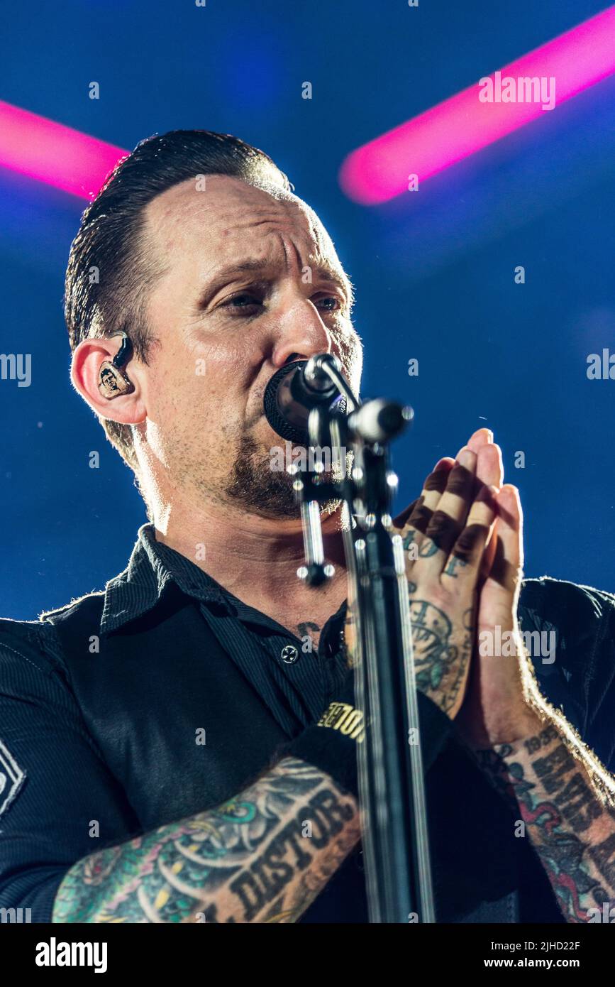 Michael Poulsen è il fondatore e cantante di Volbeat. Foto Stock