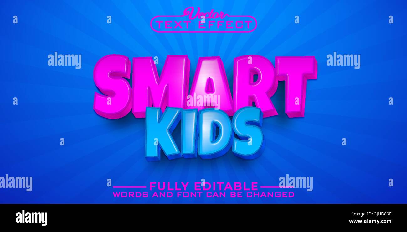 Modello effetto testo modificabile Cartoon Smart Kids Illustrazione Vettoriale