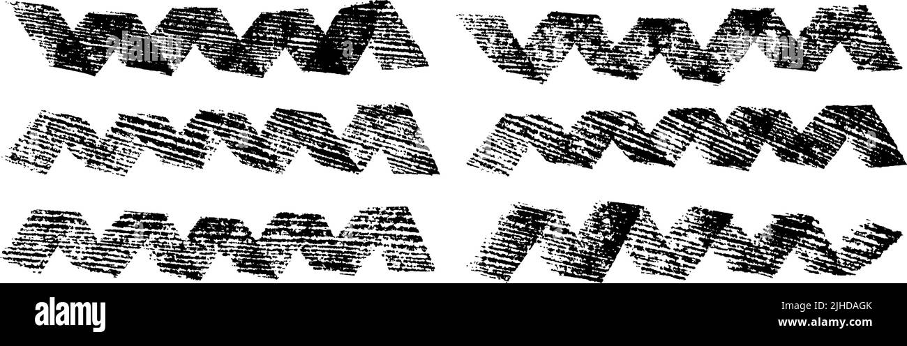 Set di linee di texture vettoriali a zig-zag. Illustrazione Vettoriale