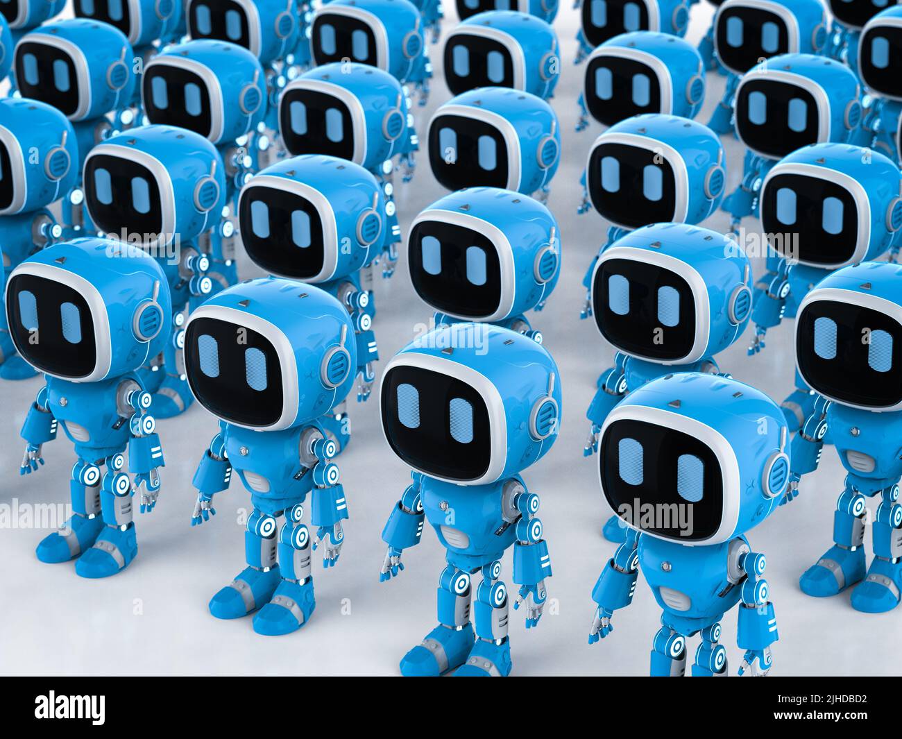 3d gruppo di rendering di assistenti robotici blu o robot di intelligenza artificiale Foto Stock
