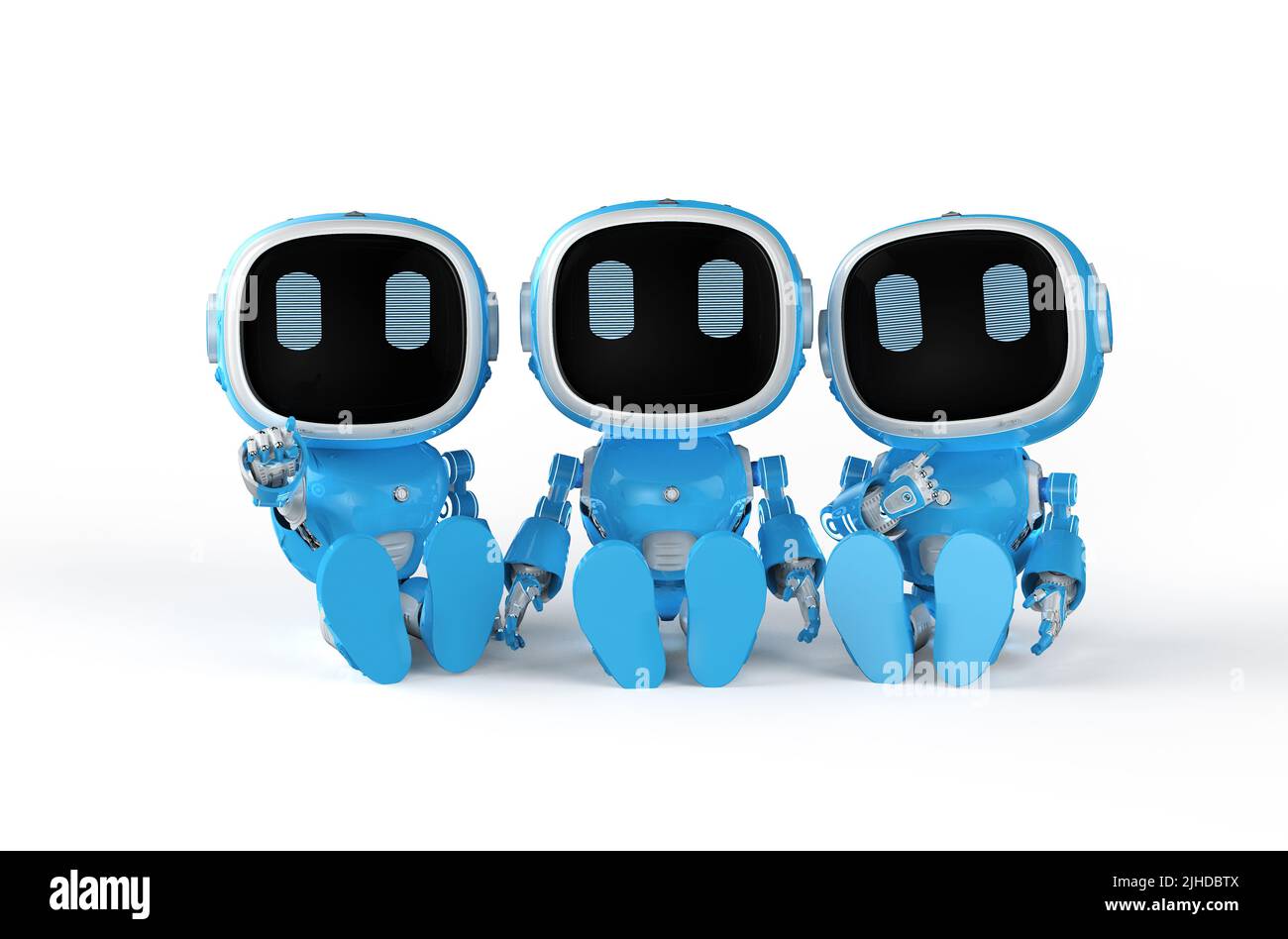 3d gruppo di rendering di assistenti robotici blu o robot di intelligenza artificiale Foto Stock