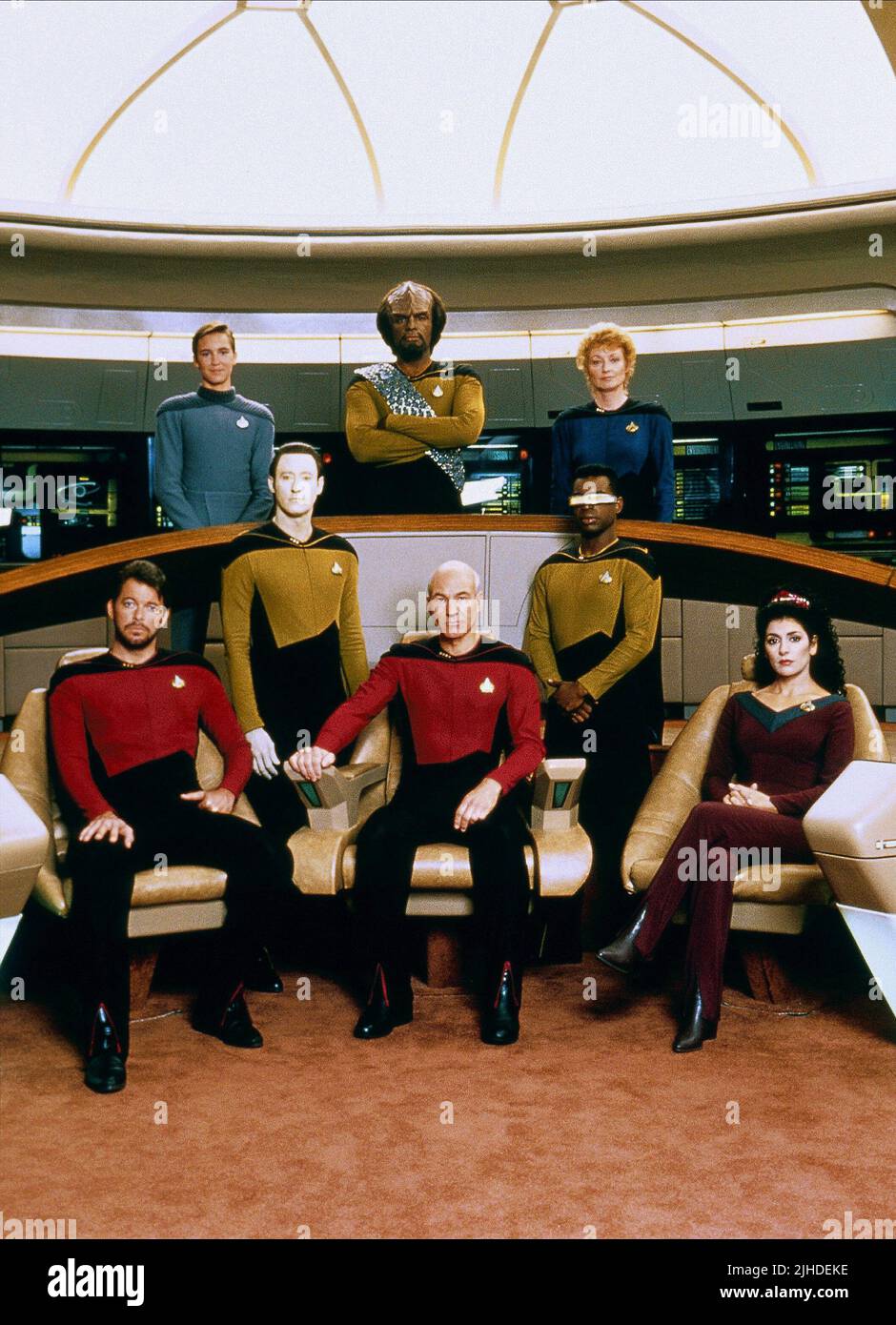 FRAKES,SPINER,STEWART,BURTON,SIRTIS,WHEATON,DORN,MULDAUR, STAR TREK: LA PROSSIMA GENERAZIONE, 1987 Foto Stock
