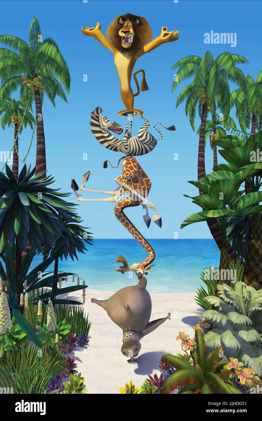 ALEX il leone, Marty la zebra, Melman la giraffa e Gloria l'ippopotamo, Madagascar, 2005 Foto Stock