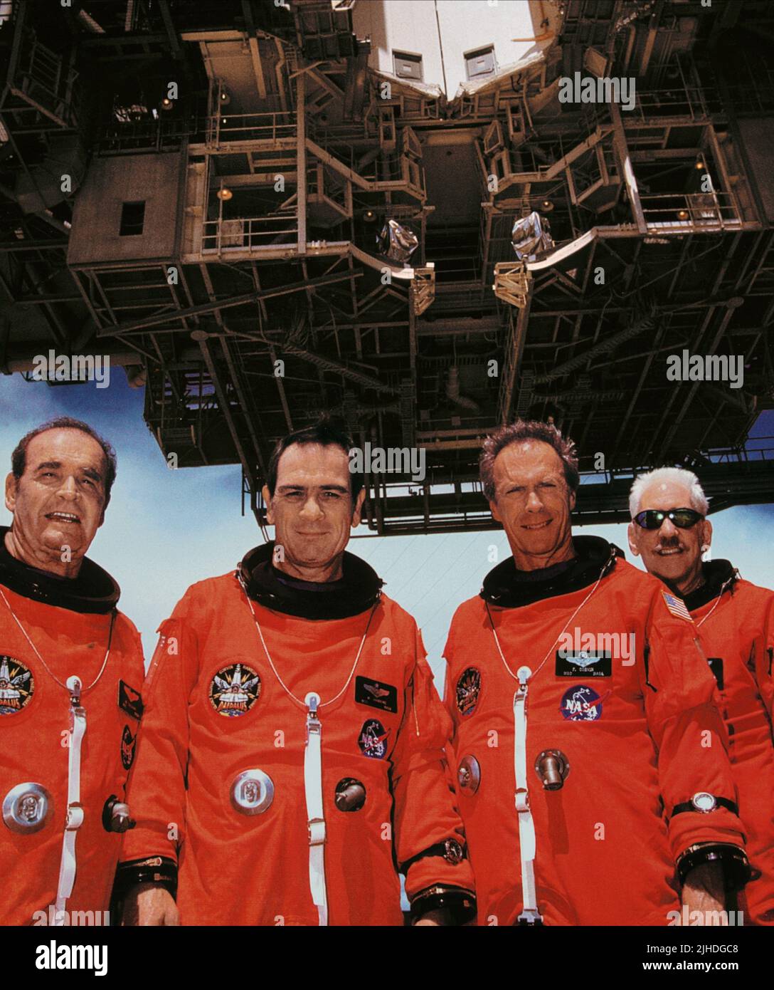 JAMES GARNER Tommy Lee Jones, Clint Eastwood, Donald Sutherland, Space Cowboy, 2000 Foto Stock