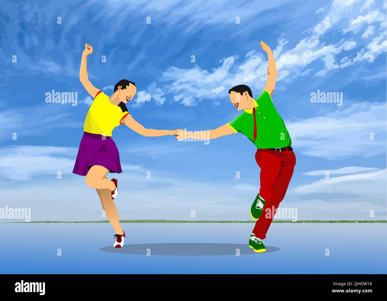 Lindy hop o boogie-woogie dance. Danza per musica boogie-woogie. 3d illustrazione vettoriale Illustrazione Vettoriale