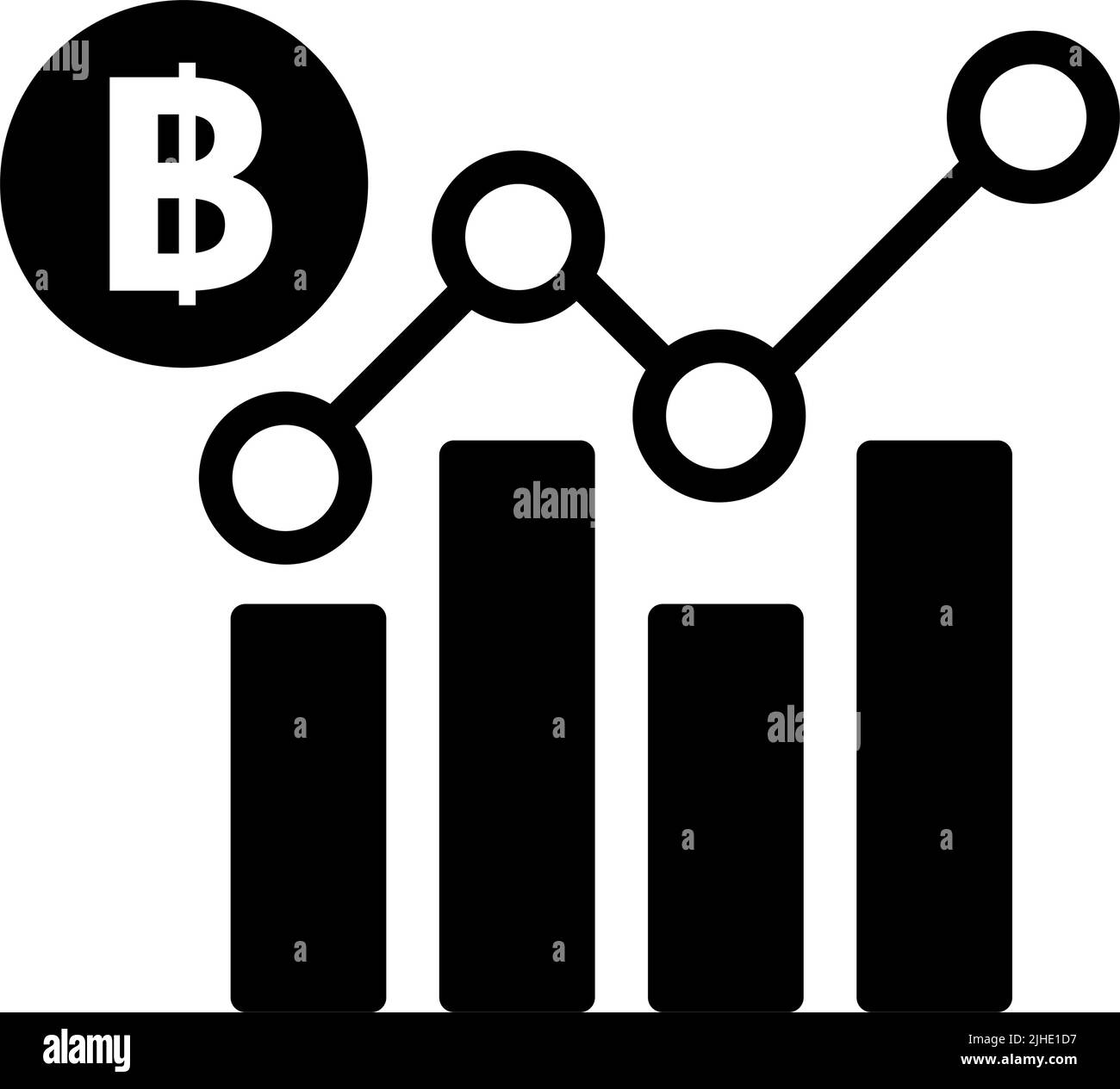 Aumento del valore di baht thailandese. Grafico della valuta e grafico a barre della Thailandia. Vettore modificabile. Illustrazione Vettoriale