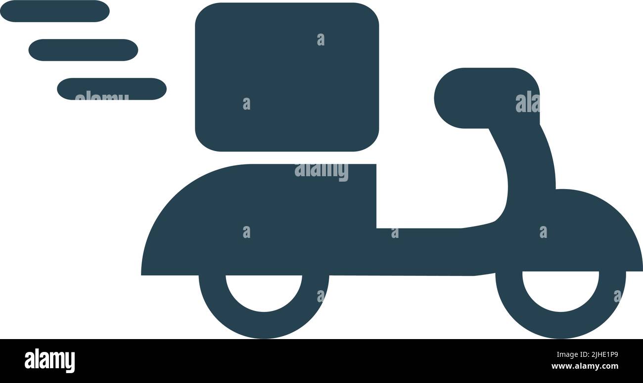 Icona della motocicletta che consegna il pacchetto. Vettore modificabile. Illustrazione Vettoriale