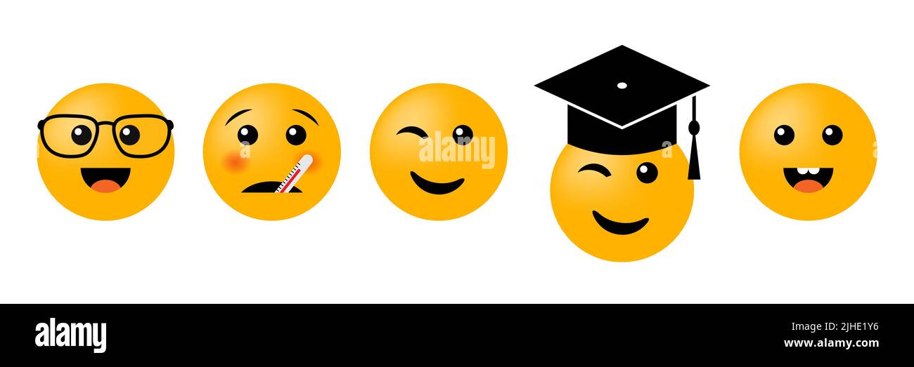 Set di emoticon isolate su sfondo bianco. Illustrazione vettoriale Illustrazione Vettoriale