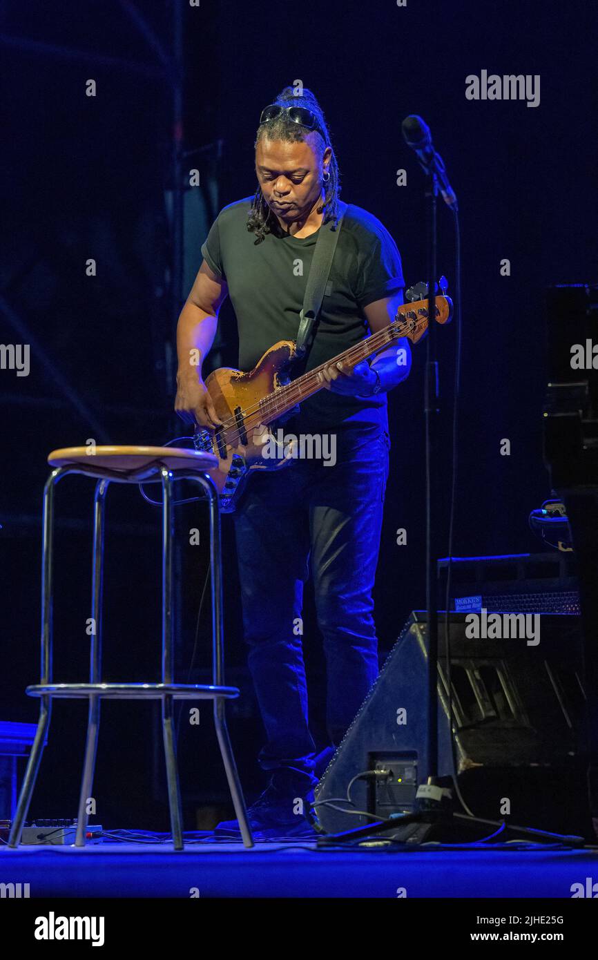 Roma, Italia. 11th luglio 2022. (7/11/2022) Concerto della leggendaria jazz band alla Casa del Jazz di Roma. LAN Doky - piano, Billy Cobham - batteria, Bill Evans - Sax, Randy Brecker - Trump, Linley Marthe - basso (Foto di Claudio Enea/Pacific Press/Sipa USA) Credit: Sipa USA/Alamy Live News Foto Stock