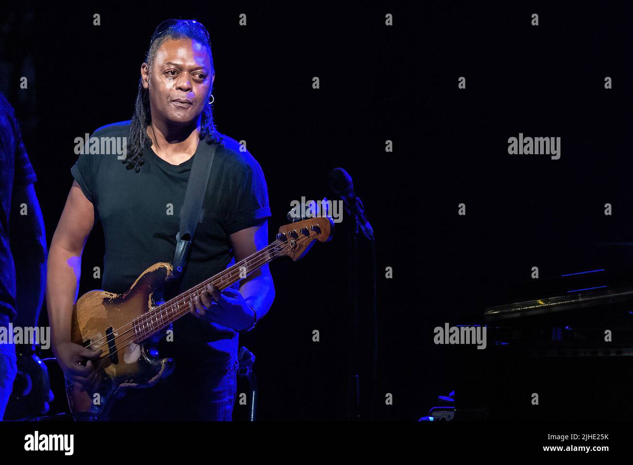 Roma, Italia. 11th luglio 2022. (7/11/2022) Concerto della leggendaria jazz band alla Casa del Jazz di Roma. LAN Doky - piano, Billy Cobham - batteria, Bill Evans - Sax, Randy Brecker - Trump, Linley Marthe - basso (Foto di Claudio Enea/Pacific Press/Sipa USA) Credit: Sipa USA/Alamy Live News Foto Stock