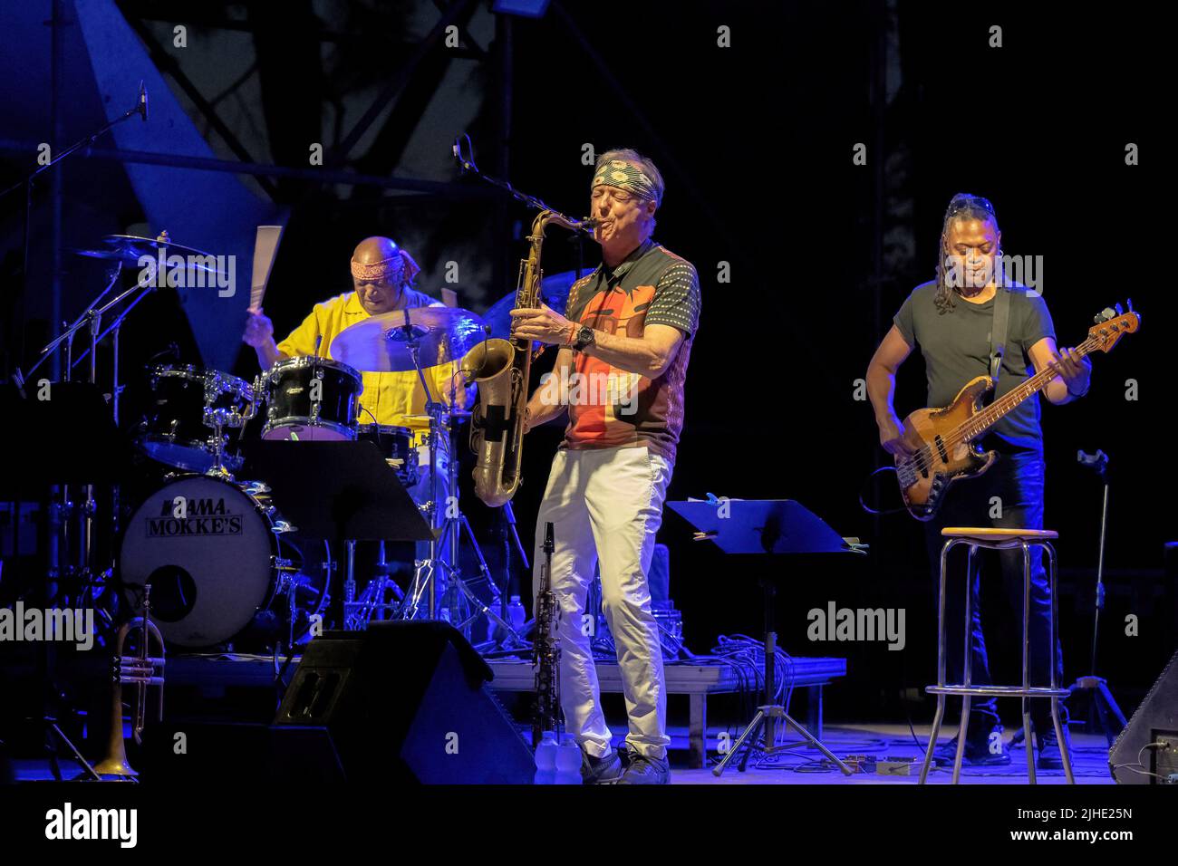 Roma, Italia. 11th luglio 2022. (7/11/2022) Concerto della leggendaria jazz band alla Casa del Jazz di Roma. LAN Doky - piano, Billy Cobham - batteria, Bill Evans - Sax, Randy Brecker - Trump, Linley Marthe - basso (Foto di Claudio Enea/Pacific Press/Sipa USA) Credit: Sipa USA/Alamy Live News Foto Stock