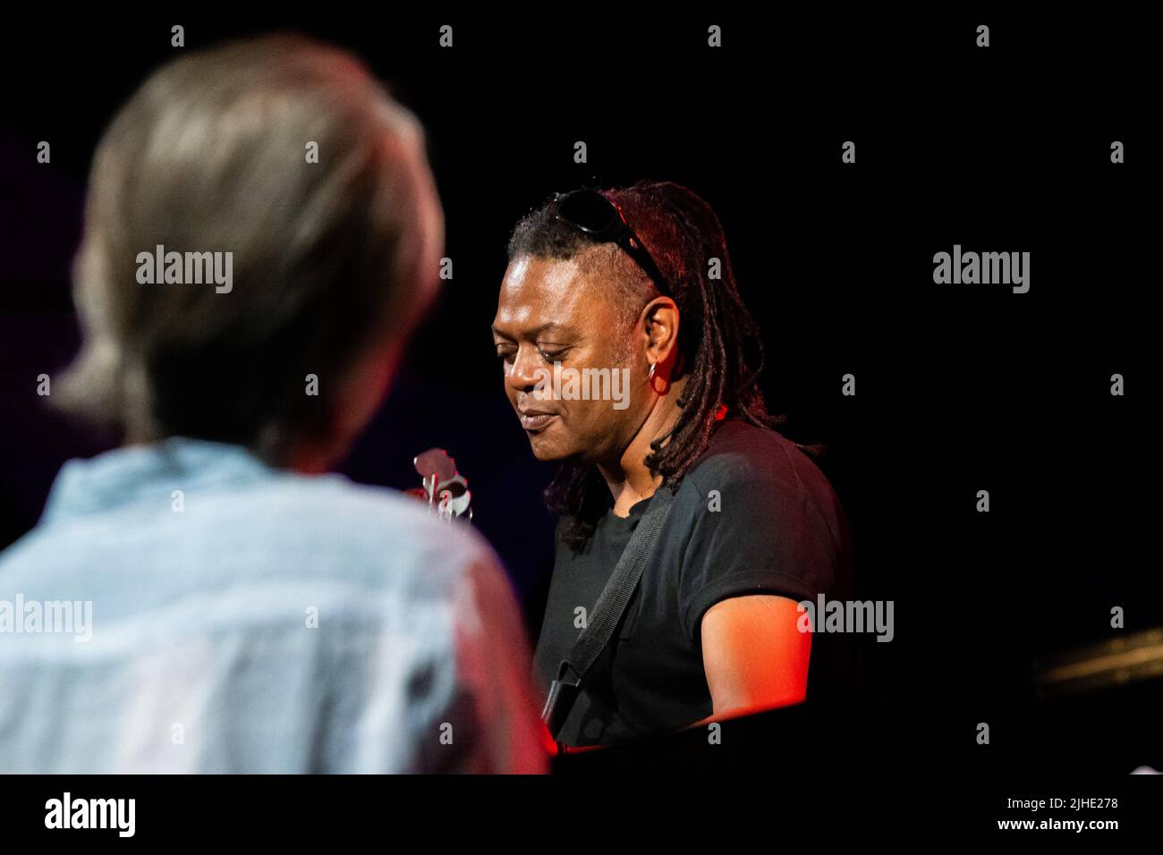 Roma, Italia. 11th luglio 2022. (7/11/2022) Concerto della leggendaria jazz band alla Casa del Jazz di Roma. LAN Doky - piano, Billy Cobham - batteria, Bill Evans - Sax, Randy Brecker - Trump, Linley Marthe - basso (Foto di Claudio Enea/Pacific Press/Sipa USA) Credit: Sipa USA/Alamy Live News Foto Stock