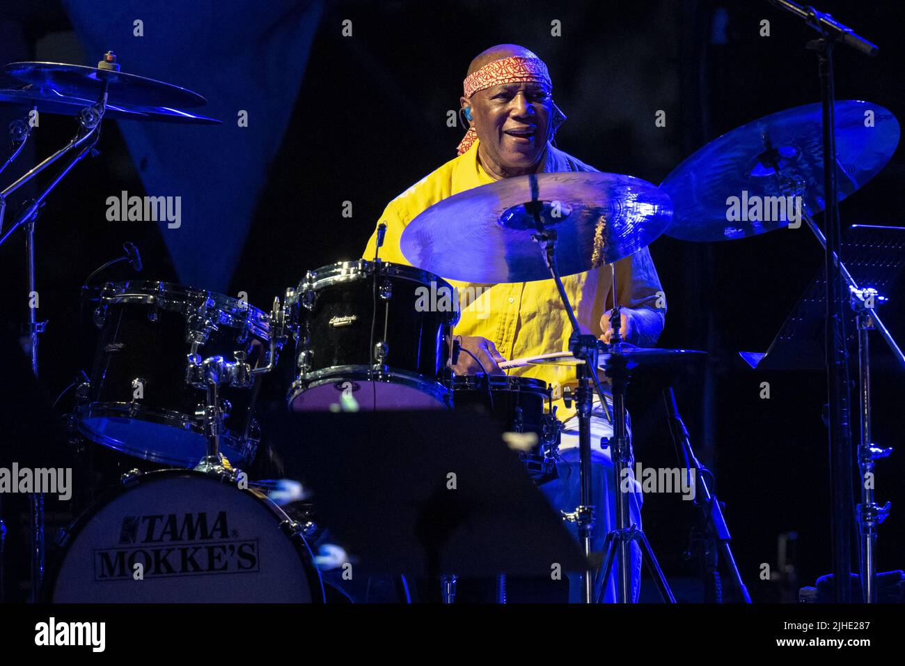Roma, Italia. 11th luglio 2022. (7/11/2022) Concerto della leggendaria jazz band alla Casa del Jazz di Roma. LAN Doky - piano, Billy Cobham - batteria, Bill Evans - Sax, Randy Brecker - Trump, Linley Marthe - basso (Foto di Claudio Enea/Pacific Press/Sipa USA) Credit: Sipa USA/Alamy Live News Foto Stock
