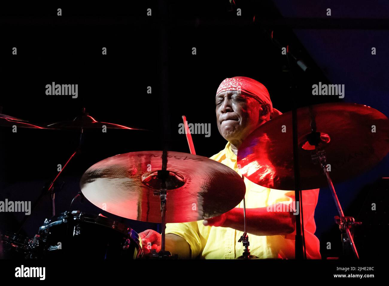 Roma, Italia. 11th luglio 2022. (7/11/2022) Concerto della leggendaria jazz band alla Casa del Jazz di Roma. LAN Doky - piano, Billy Cobham - batteria, Bill Evans - Sax, Randy Brecker - Trump, Linley Marthe - basso (Foto di Claudio Enea/Pacific Press/Sipa USA) Credit: Sipa USA/Alamy Live News Foto Stock