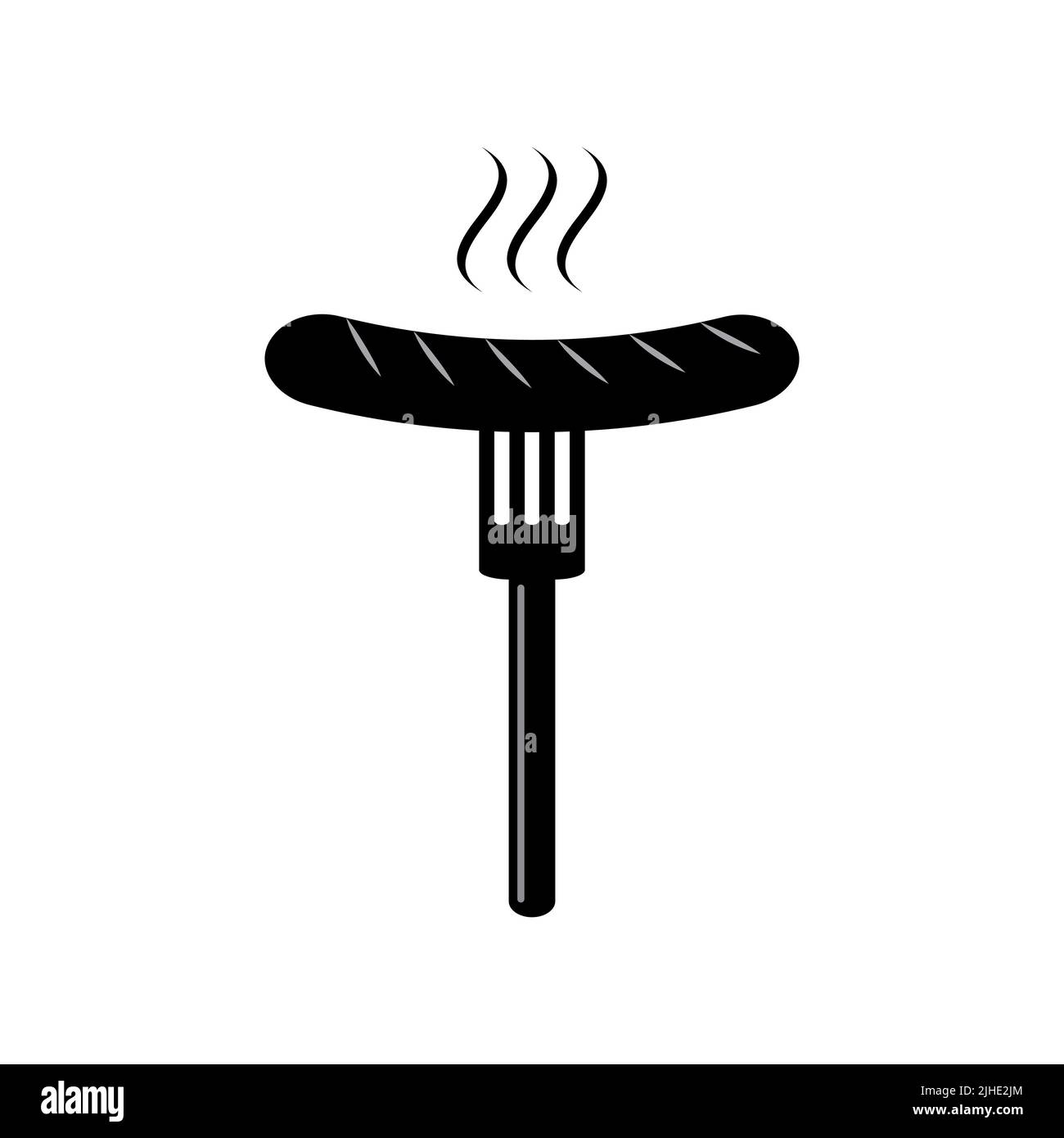 Salsicce alla griglia, icona barbecue isolata su sfondo bianco. Illustrazione vettoriale Illustrazione Vettoriale