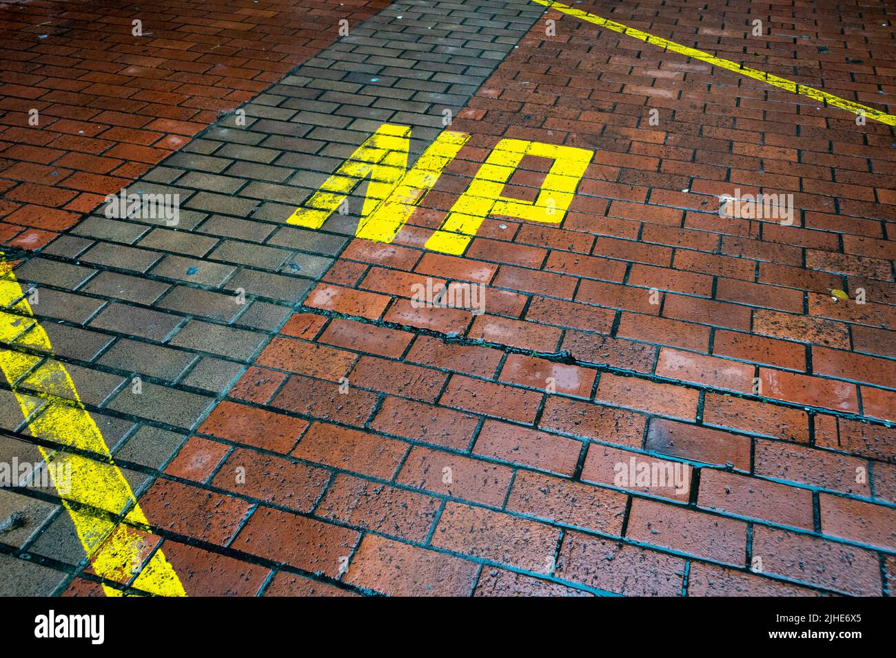 Non sono presenti cartelli per il parcheggio su pavimentazione in mattoni, Wellington, Isola del Nord, Nuova Zelanda Foto Stock