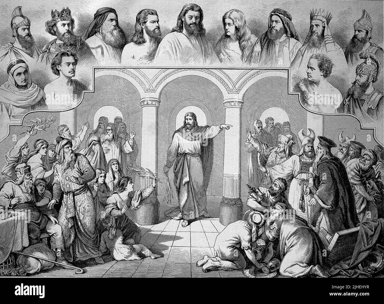 Passionsspiel in Oberammergau im Jahre 1882 mit Jesus und den Hauptdarstellern der biblischen Geschichte der Kreuzigung, Bayern, Deutschland / Passion play in Oberammergau nel 1882 con Gesù e i personaggi principali della storia biblica della crocifissione, Baviera, Germania, Historisch, storico, Digitale migliorata la riproduzione di un originale del 19th centu, genaues Originaldatum nicht bekannt Foto Stock Passionsspiel in Oberammergau im Jahre 1882 mit Jesus und den Hauptdarstellern der biblischen Geschichte der Kreuzigung, Bayern, Deutschland / Passion play in Oberammergau nel 1882 con Gesù e i personaggi principali della storia biblica della crocifissione, Baviera, Germania, Historisch, storico, Digitale migliorata la riproduzione di un originale del 19th centu, genaues Originaldatum nicht bekannt Foto Stock