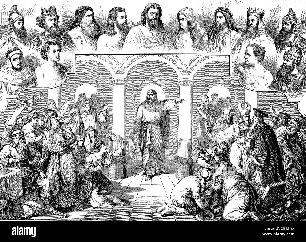 Passionsspiel in Oberammergau im Jahre 1882 mit Jesus und den Hauptdarstellern der biblischen Geschichte der Kreuzigung, Bayern, Deutschland / Passion play in Oberammergau nel 1882 con Gesù e i personaggi principali della storia biblica della crocifissione, Baviera, Germania, Historisch, storico, Digitale migliorata la riproduzione di un originale del 19th centu, genaues Originaldatum nicht bekannt Foto Stock Passionsspiel in Oberammergau im Jahre 1882 mit Jesus und den Hauptdarstellern der biblischen Geschichte der Kreuzigung, Bayern, Deutschland / Passion play in Oberammergau nel 1882 con Gesù e i personaggi principali della storia biblica della crocifissione, Baviera, Germania, Historisch, storico, Digitale migliorata la riproduzione di un originale del 19th centu, genaues Originaldatum nicht bekannt Foto Stock