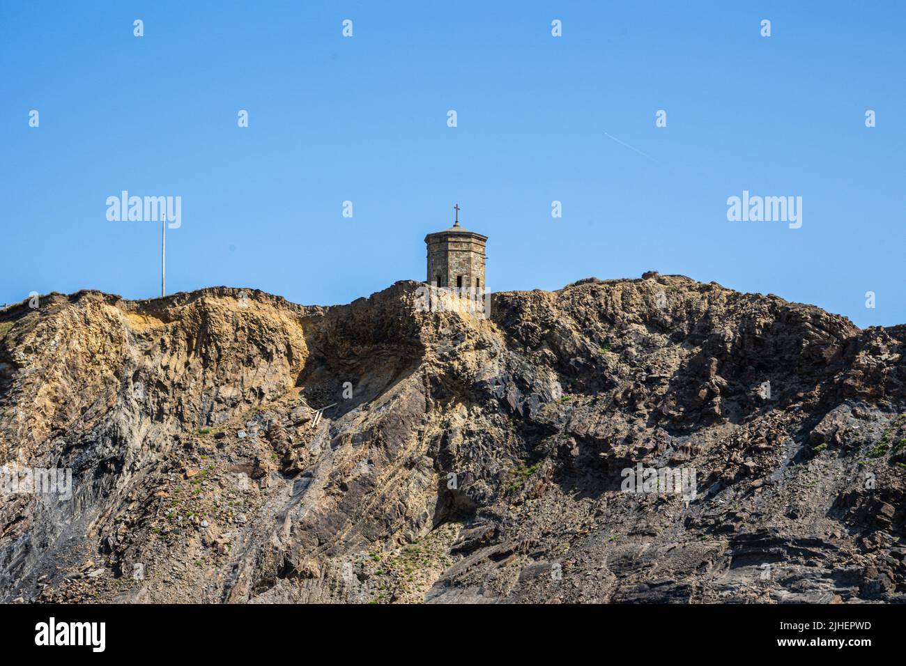 Torre dei venti al punto della bussola, Cooklets Beach all'estremità nord di Bude Cornwall, Regno Unito Foto Stock