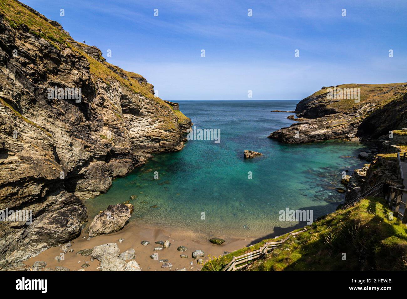 Punta a Tintagel sulla costa della Cornovaglia, Inghilterra, Regno Unito Foto Stock