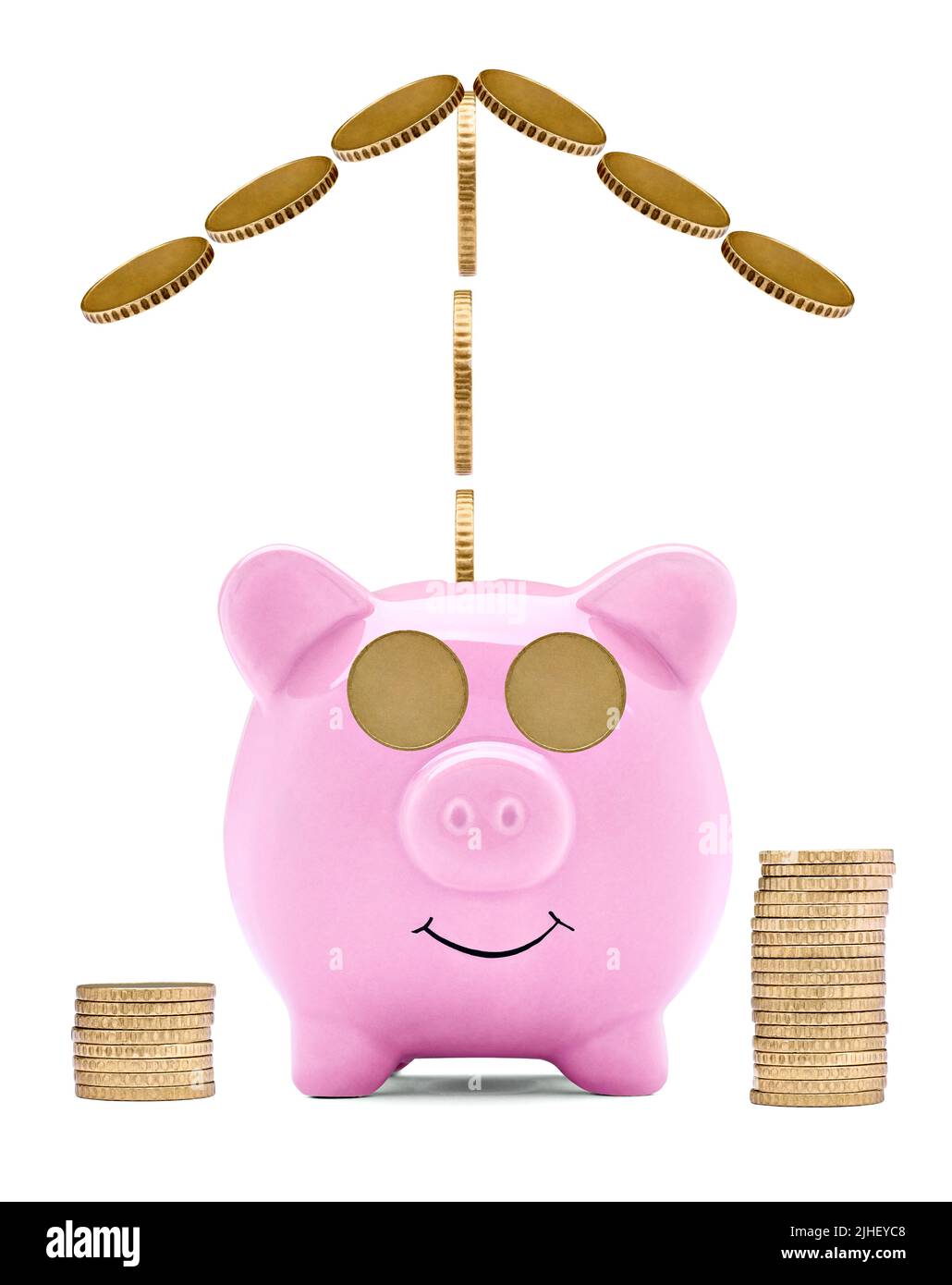 moneta finanza soldi di risparmio piggybank business investimenti bancari piggy banca maiale ricchezza Foto Stock