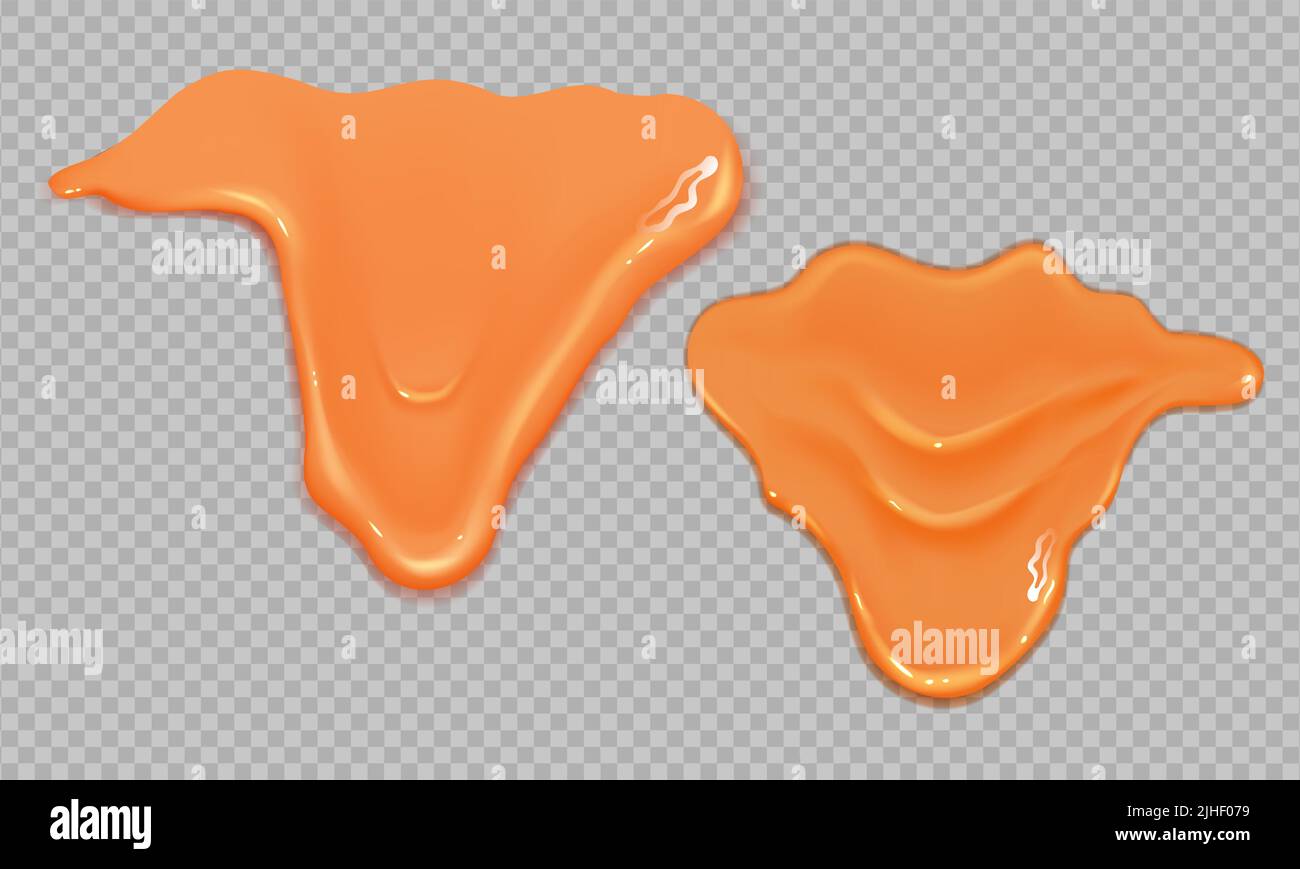 Spalmando sause, crema, latte o yogurt.scorrimento realistico caramello liquido su sfondo trasparente. Illustrazione Vettoriale