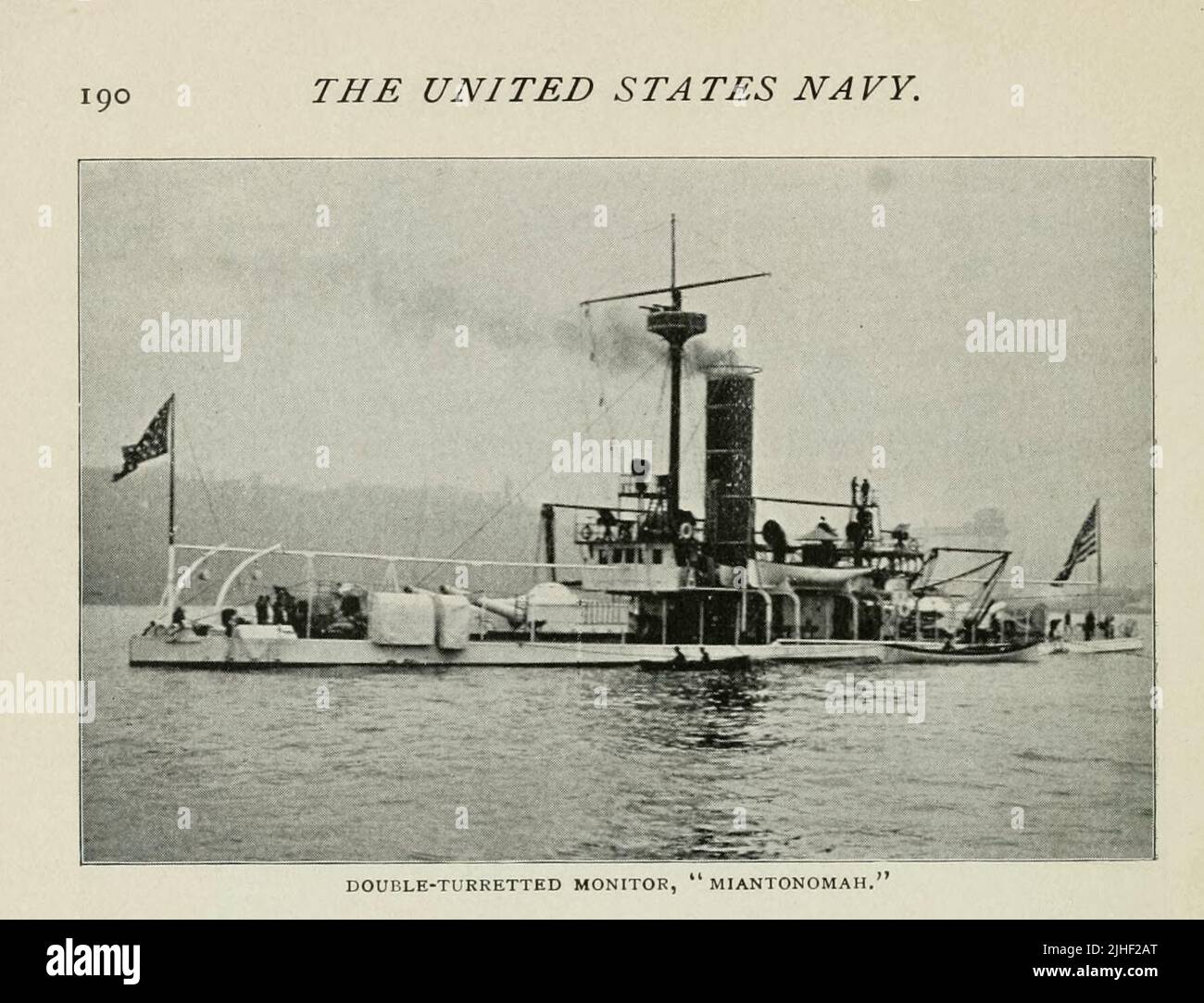 Double-Turretted Monitor Miantonomah dall'articolo LE PIÙ RECENTI NAVI DA GUERRA DELLA MARINA DEGLI STATI UNITI di Lieutenant W. H. Jaques, U. S. N. da Factory and industrial management Magazine Volume 6 1891 Publisher New York [etc.] McGraw-Hill [ecc.] Foto Stock