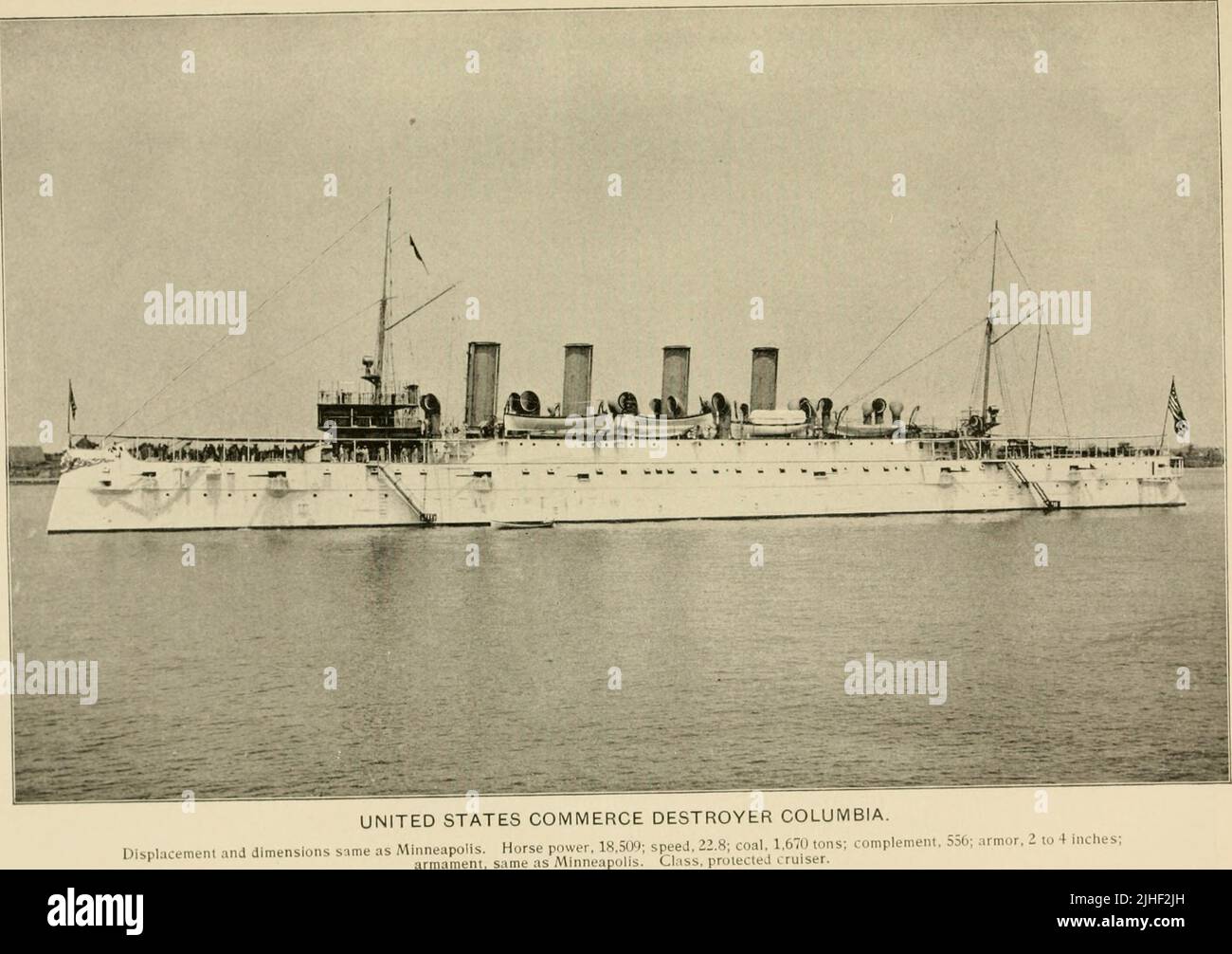 United States Protected Cruiser ' USS Columbia ' Settembre 1893 Dall'articolo LE PIÙ RECENTI NAVI DA GUERRA DELLA MARINA DEGLI STATI UNITI di Lieutenant W. H. Jaques, U. S. N. da Factory and industrial management Magazine Volume 6 1891 Publisher New York [etc.] McGraw-Hill [ecc.] Foto Stock